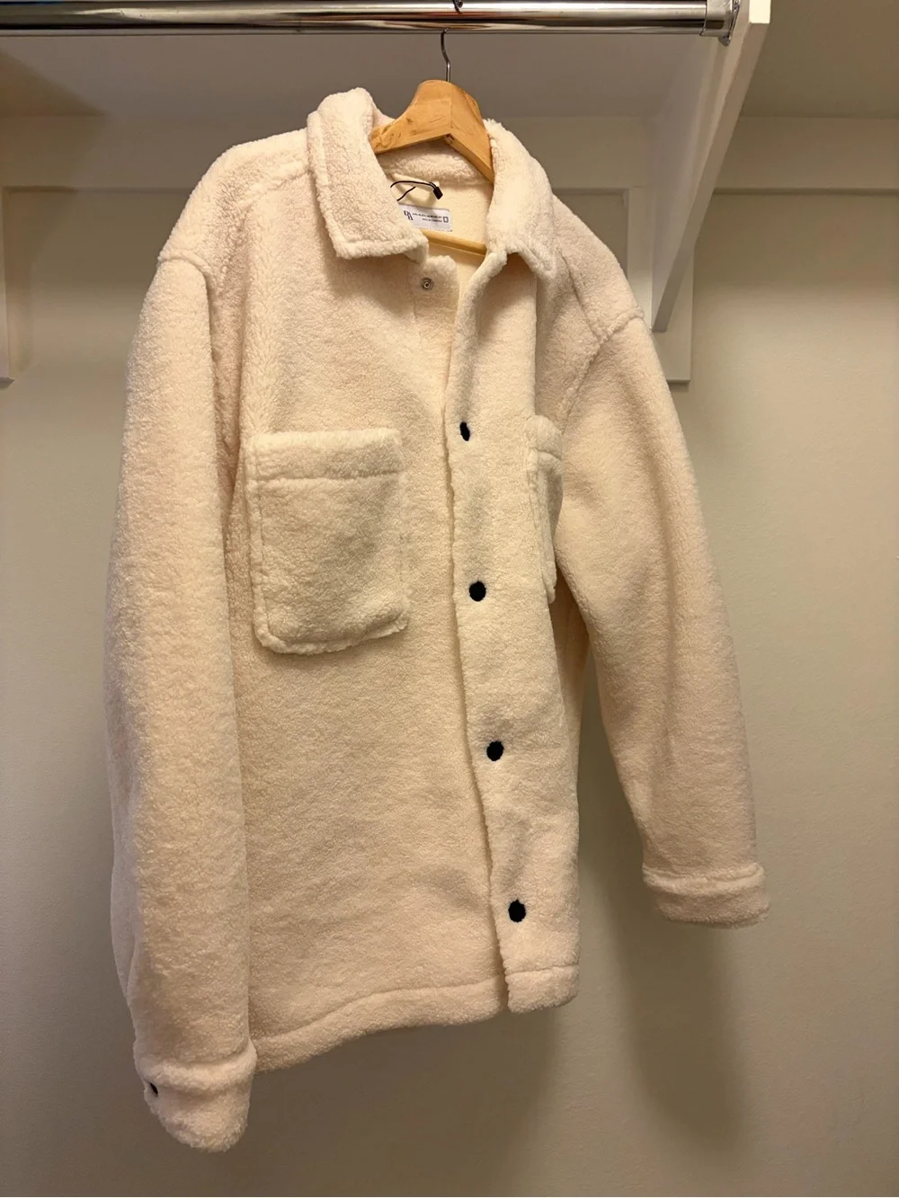 Zara Double Pocket Cream Sherpa Shirt Jacket